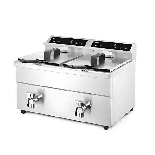 Hendi indukciós olajsütő, olajleeresztő csappal, 2 x 8 l