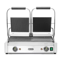   Hendi 2 zónás kontakt grill, öntöttvas bordázott és sima felület, 3,6 kw