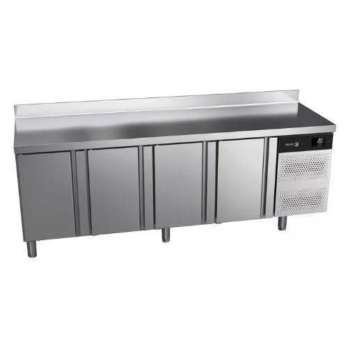 Fagor hűtött munkaasztal, 224x70x85 cm, 4 ajtós, felhajtással, süllyesztett fogantyúval