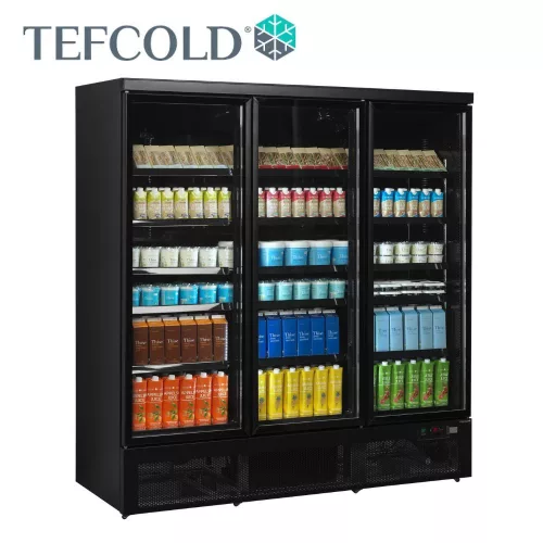 Tefcold hűtővitrin, 1664 literes, 3 üvegajtós, kívül belül fekete