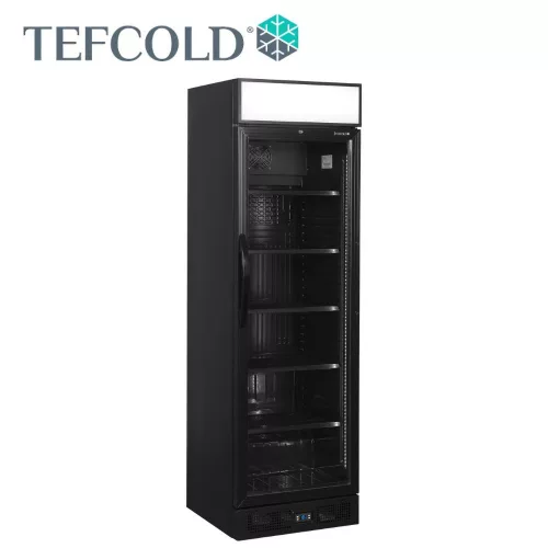 Tefcold hűtővitrin, 358 l, üvegajtós, fekete, palásthűtéses