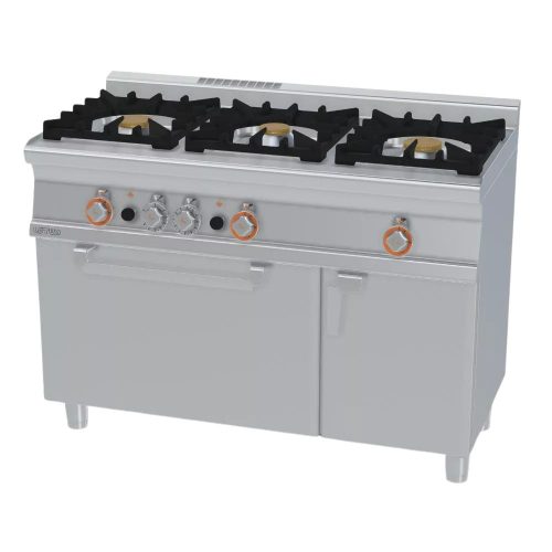 Lotus tűzhely, gázüzemű, 3 égőfejjel, gázüzemű statikus és grill sütővel, tárolóval