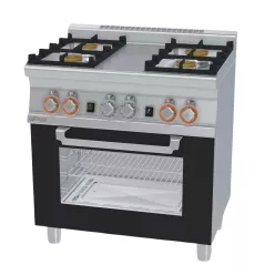   Lotus tűzhely, gázüzemű, 4 égőfejjel, gázüzemű statikus és grill sütővel, GN1/1