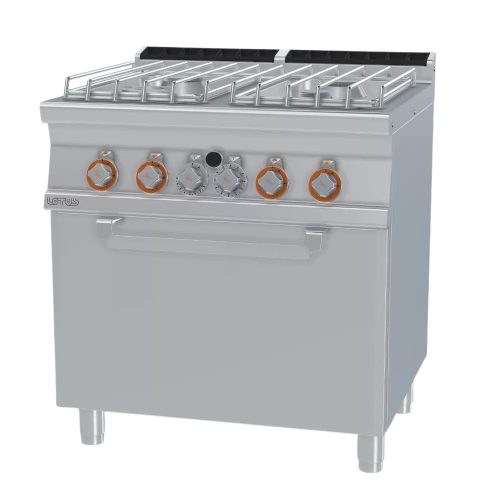 Lotus tűzhely, gázüzemű, 4 égőfejjel, gázüzemű statikus sütővel, GN2/1