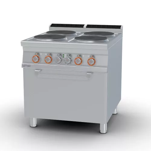 Lotus tűzhely, elektromos, 4 zónás, körlapos, statikus sütővel, GN2/1, 20,7 kw