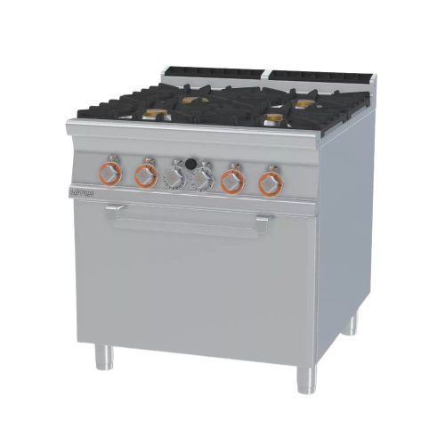 Lotus tűzhely, gázüzemű, 4 égőfejjel, gázüzemű statikus sütővel, GN2/1, 36,5 kw