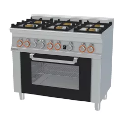   Lotus tűzhely, gázüzemű, 6 égőfejjel, gázüzemű statikus és grill sütővel, GN1/1