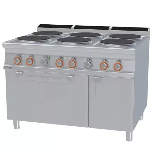 Lotus tűzhely, elektromos, 6 zónás, körlapos, elektromos statikus sütővel, GN2/1, tárolóval