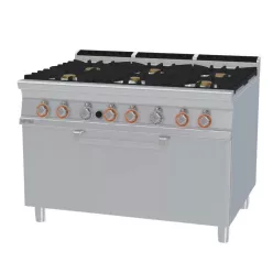   Lotus tűzhely, gázüzemű, 6 égőfejjel, gázüzemű statikus sütővel, 58 kw