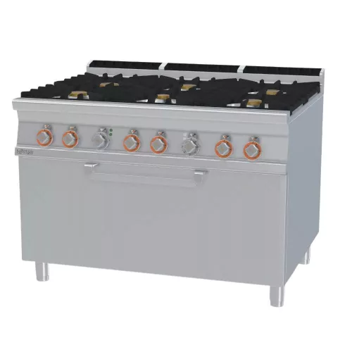 Lotus tűzhely, gázüzemű, 6 égőfejjel, elektromos statikus sütővel, 45 kw+9,2 kw