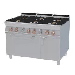   Lotus tűzhely, gázüzemű, 6 égőfejjel, elektromos statikus sütővel, GN2/1, tárolóval, 45 kw+6,7 kw