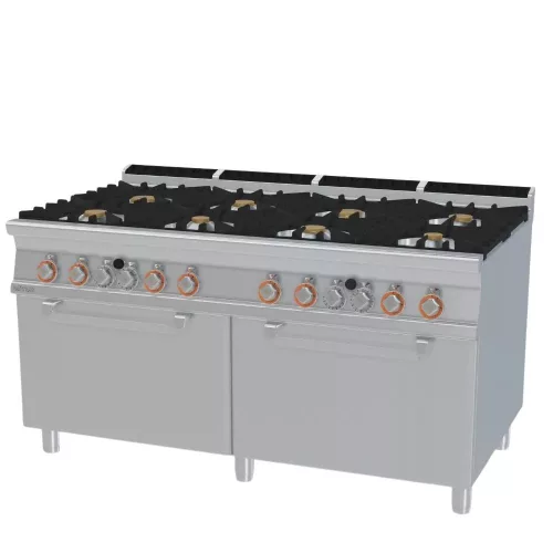 Lotus tűzhely, gázüzemű, 8 égőfejjel, 2 gázüzemű statikus sütővel, GN2/1