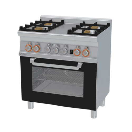 Lotus tűzhely, gázüzemű, 4 égőfejjel, elektromos multifunkciós sütővel, GN1/1