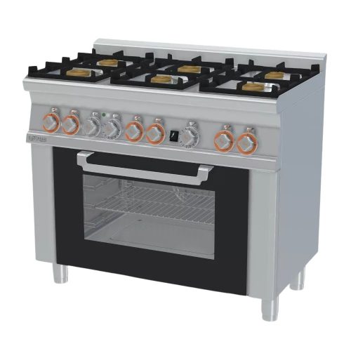 Lotus tűzhely, gázüzemű, 6 égőfejjel, elektromos multifunkciós sütővel, GN1/1