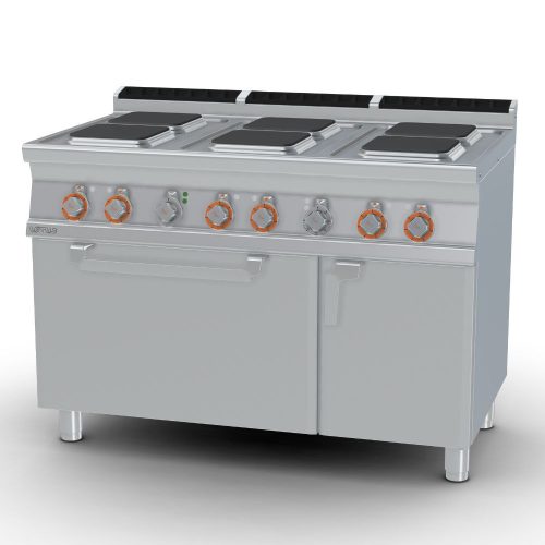 Lotus tűzhely, elektromos, 6 zónás, szögletes, GN2/1, statikus sütővel, tárolóval