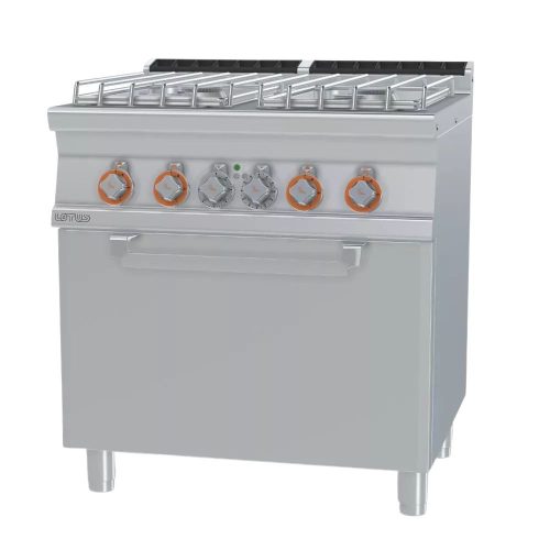 Lotus tűzhely, gázüzemű, 4 égőfejjel, elektromos légkeveréses sütővel, GN1/1