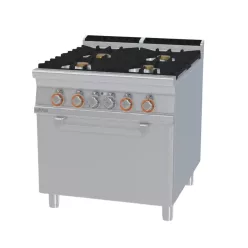   Lotus tűzhely, gázüzemű, 4 égőfejjel, elektromos légkeveréses sütővel, GN1/1, 28,0 kw + 5,32 kw