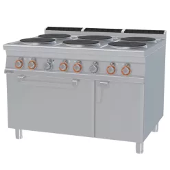   Lotus tűzhely, elektromos, 6 zónás, körlap, légkeveréses sütővel, GN1/1, tárolóval, 26,32 kw