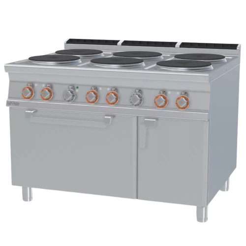 Lotus tűzhely, elektromos, 6 zónás, körlap, légkeveréses sütővel, GN1/1, tárolóval, 26,32 kw