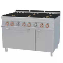   Lotus tűzhely, gázüzemű, 6 égőfejjel, elektromos légkeveréses sütővel, GN1/1, tárolóval, 45 kw+5,32 kw