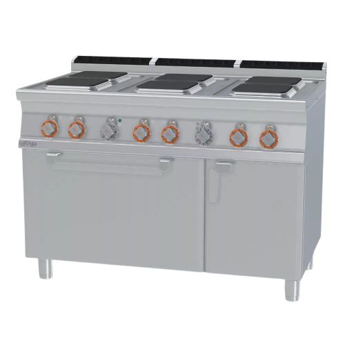 Lotus tűzhely, elektromos, 6 zónás, szögletes, GN1/1, légkeveréses sütővel, tárolóval