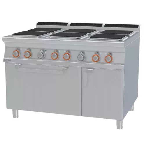 Lotus tűzhely, elektromos, 6 zónás, szögletes, GN1/1, légkeveréses sütővel, tárolóval, 29,32 kw