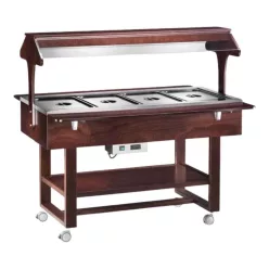   Forcar vízfürdős melegentartó kocsi, elektromos, 4 medencés, GN1/1, neon világítással, fa szerkezettel