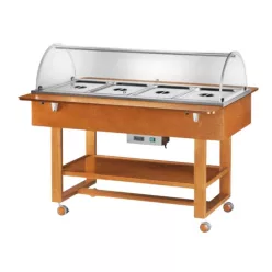   Forcar vízfürdős melegentartó kocsi, elektromos, 4 medencés, GN1/1,Fa szerkezettel, íves plexi tetővel