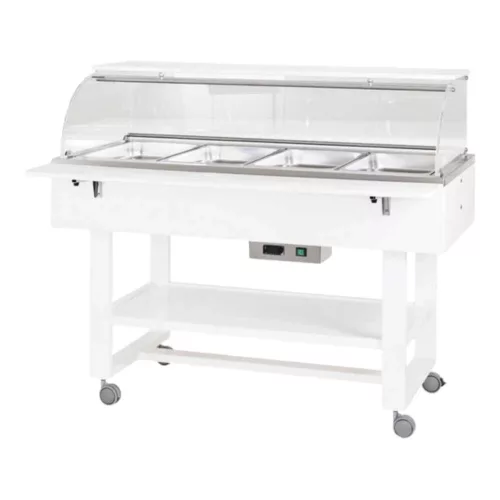 Forcar vízfürdős melegentartó kocsi, elektromos, 4 medencés, GN1/1,Fa szerkezettel, íves