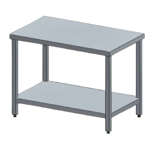 Rozsdamentes munkaasztal, felhajtás nélkül, alsó polccal, 100x60x85 cm