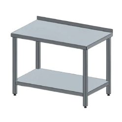   Rozsdamentes munkaasztal, felhajtással, alsó polccal, 170x60x85 cm