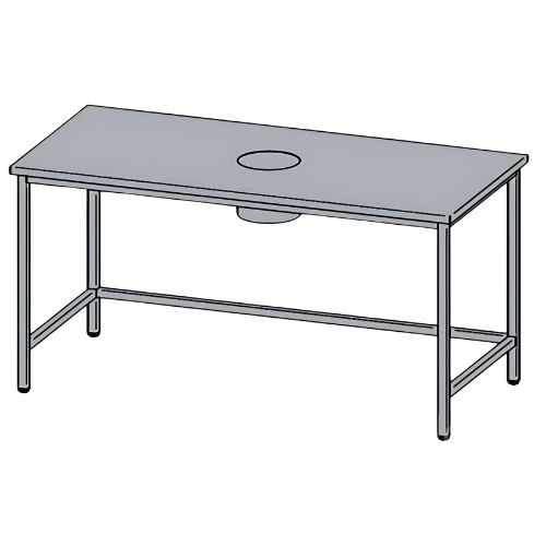 Rozsdamentes munkaasztal, felhajtás nélkül, hulladékledobó nyílással, 150x70x85 cm