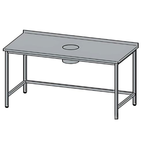 Rozsdamentes munkaasztal, hátsó felhajtással, hulladékledobó nyílással, 130x60x85 cm