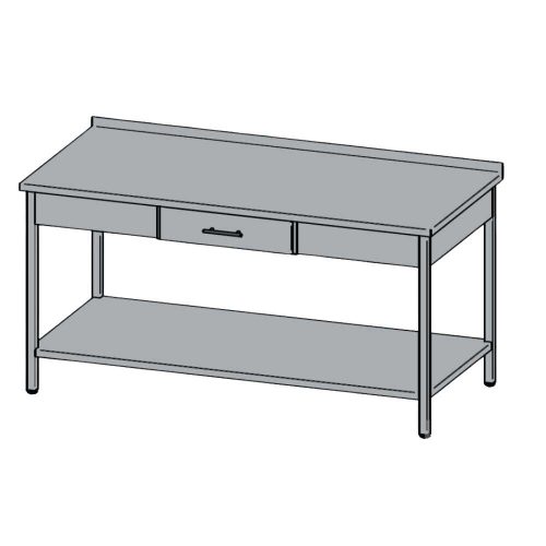 Rozsdamentes munkaasztal, fedlap alatti fiókkal, felhajtással, 110x60x85 cm