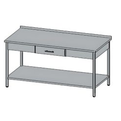   Rozsdamentes munkaasztal, fedlap alatti fiókkal, felhajtással, 140x60x85 cm