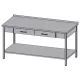 Rozsdamentes munkaasztal, 2db fedlap alatti fiókkal, felhajtással, 130x60x85 cm