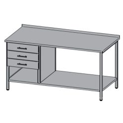  Rozsdamentes munkaasztal, 3 db fiókkal, felhajtással, 100x60x85 cm