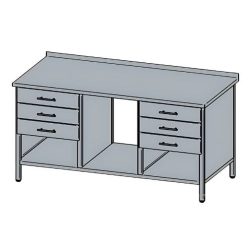   Rozsdamentes munkaasztal, 3+3 db fiókkal, felhajtással, 120x60x85 cm