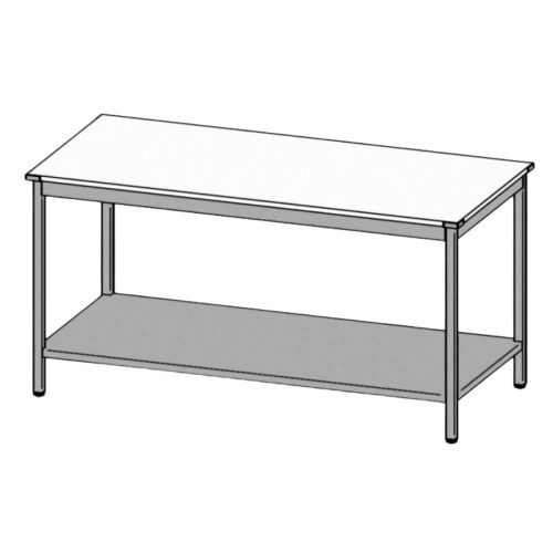 Rozsdamentes munkaasztal, műanyag fedlappal, alsó polccal, felhajtás nélkül, 100x60x85 cm