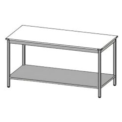   Rozsdamentes munkaasztal, műanyag fedlappal, alsó polccal, felhajtás nélkül, 100x70x85 cm