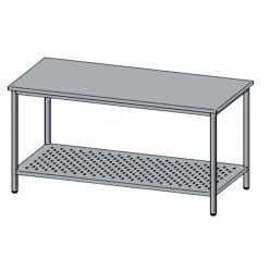   Rozsdamentes munkaasztal, perforált alsó polccal, felhajtás nélkül, 100x60x85 cm
