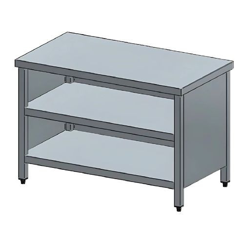 Tárolóasztal, nyitott, alsó és köztes polccal, felhajtás nélkül, 180x60x85 cm