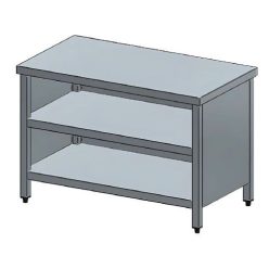   Tárolóasztal, nyitott, alsó és köztes polccal, felhajtás nélkül, 150x70x85 cm