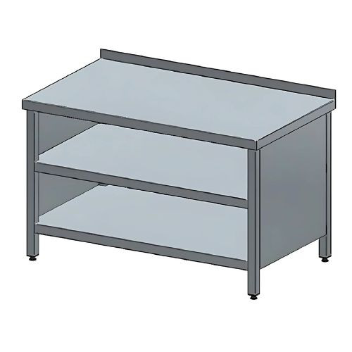 Tárolóasztal, nyitott, alsó és köztes polccal, felhajtással, 150x70x85 cm