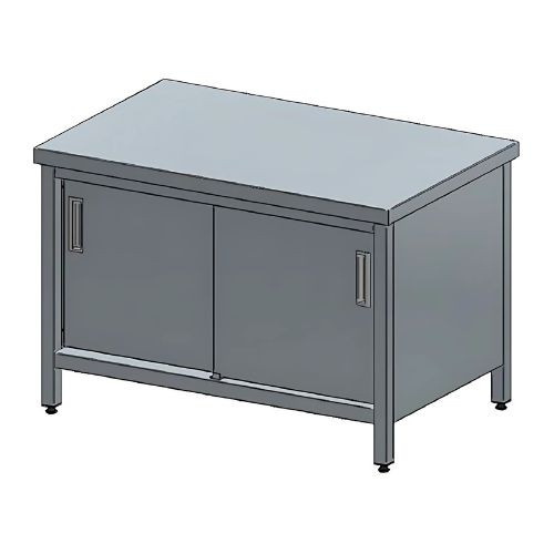 Tárolóasztal, tolóajtós, alsó és köztes polccal, felhajtás nélkül, 100x60x85 cm