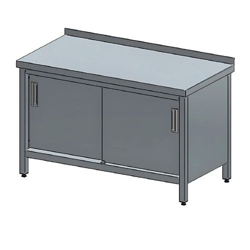 Tárolóasztal, tolóajtós, alsó és köztes polccal, felhajtással, 190x60x85 cm