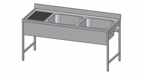 Mosogató, 2 medencés, 60x50x30 cm, bal oldali csepptálcával