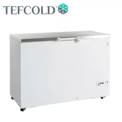   Tefcold mélyhűtőláda,felnyitható teli fedéllel, 385 l, – Fehér/Rozsdamentes