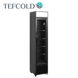   Tefcold hűtővitrin, 182 literes,Fekete, üvegajtós, mechanikus, reklámfelülettel