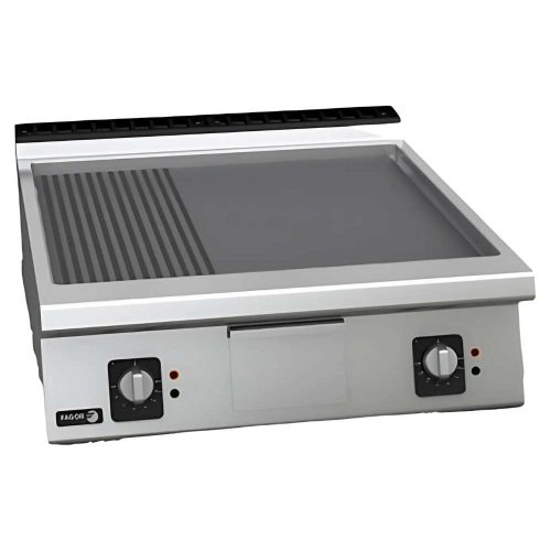 Fagor rostlap, gázüzemű, 2 zóna, 2/3 sima, 1/3 bordázott felületű, termosztáttal és krómozott lappal